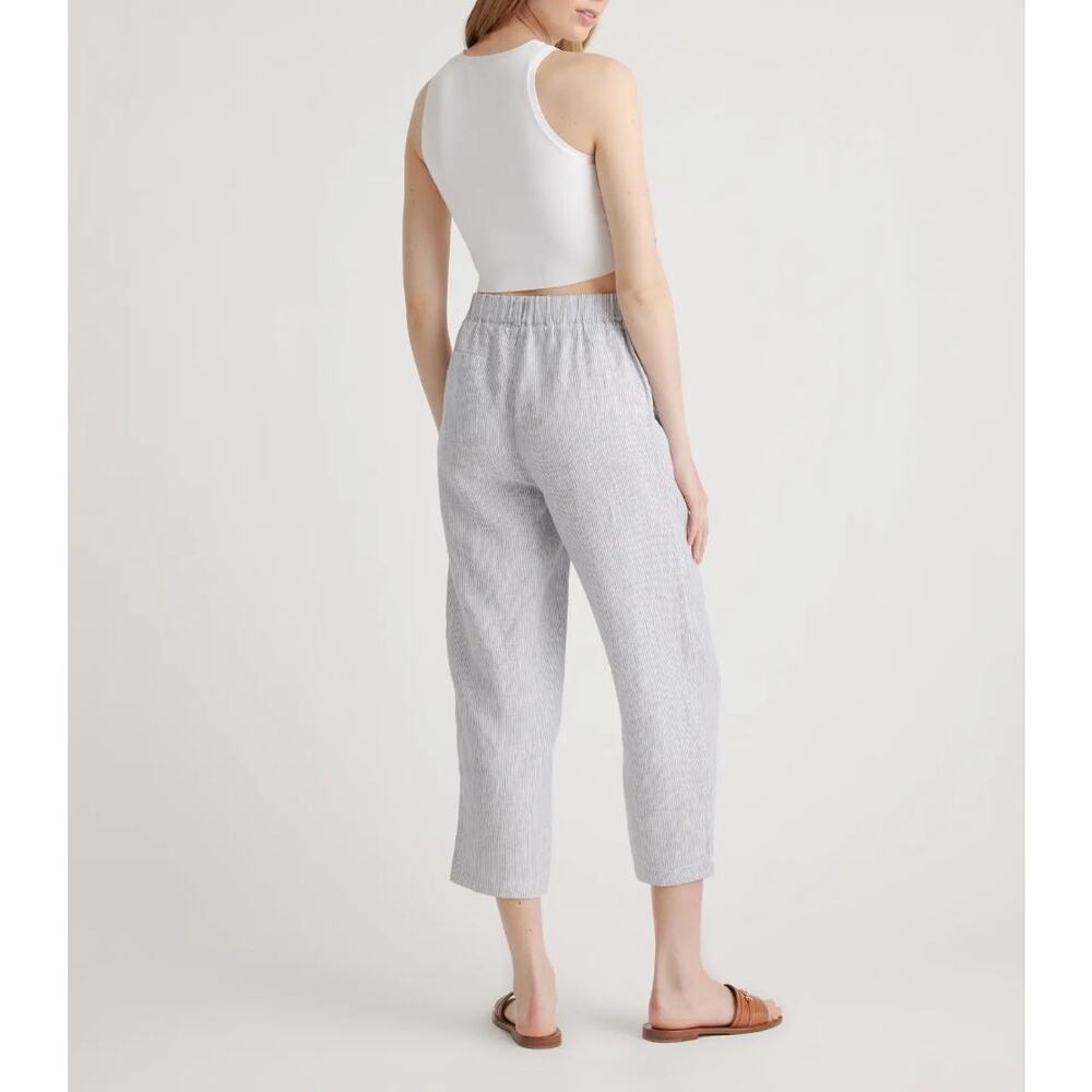 Quince 100% European Linen Pants Medium Blue Pinstripe Pull On Sustainable - Picture 13 of 14